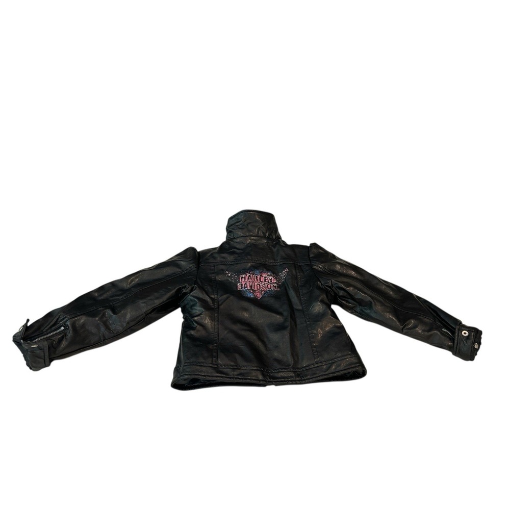 Harley Davidson Girls Faux Leather Long Sleeve Full Zip 6X Biker Jacket READ‎